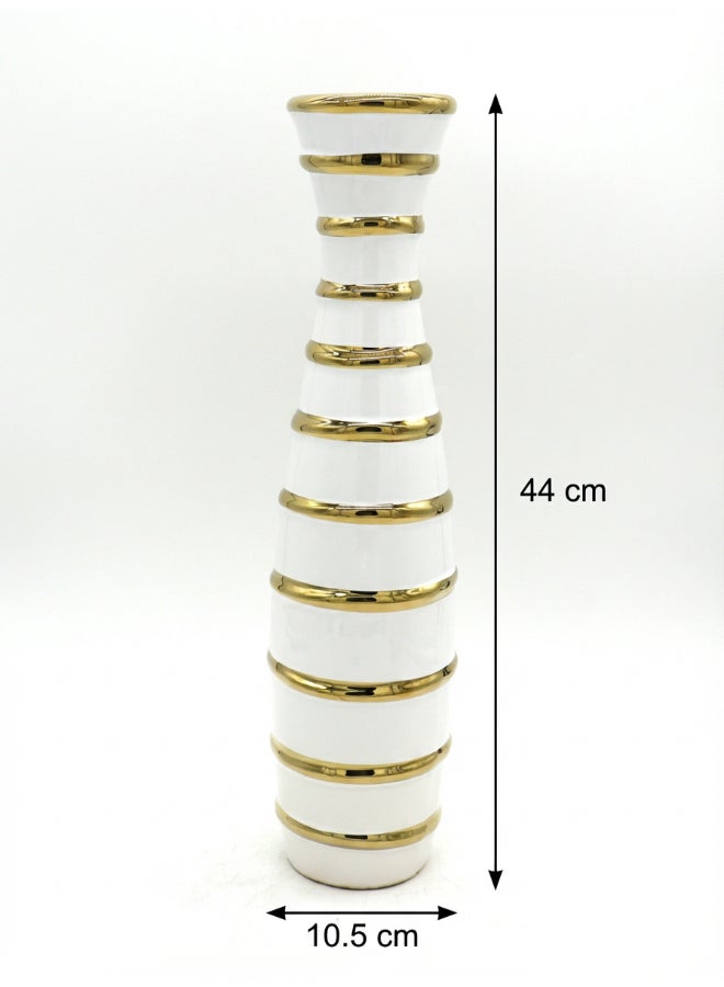 ايست من نون Ceramic Vase for Floral Decorative arrangement, Ht-44 cm |  Gold White Color | Ribbed Rays Design | Size -10.5x10.5x44 cm | Perfect for decorativing your living room, Ideal for decorating coffee table, dinning table, console table or any office or living space - Image 5